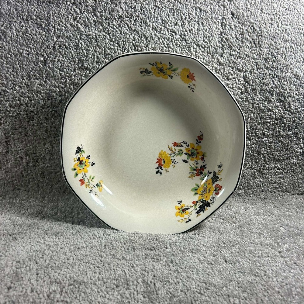 Homer‎ Laughlin Octagonal Bowl Cream Yellow Floral Vintage USA
